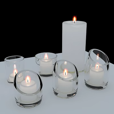 Transparent Glass Candle Lamps With Modern Design Various Shapes And Lit Candles For Warm Home Ambiance 3d model