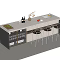 Modern Bar Counter Featuring White Quartz Top Three High Stools Decorative Vase and Fresh Fruits