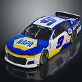 MOPAR Number 9 Racing Car Blue Yellow White NASCAR Style Aerodynamic Design With Rear Wing