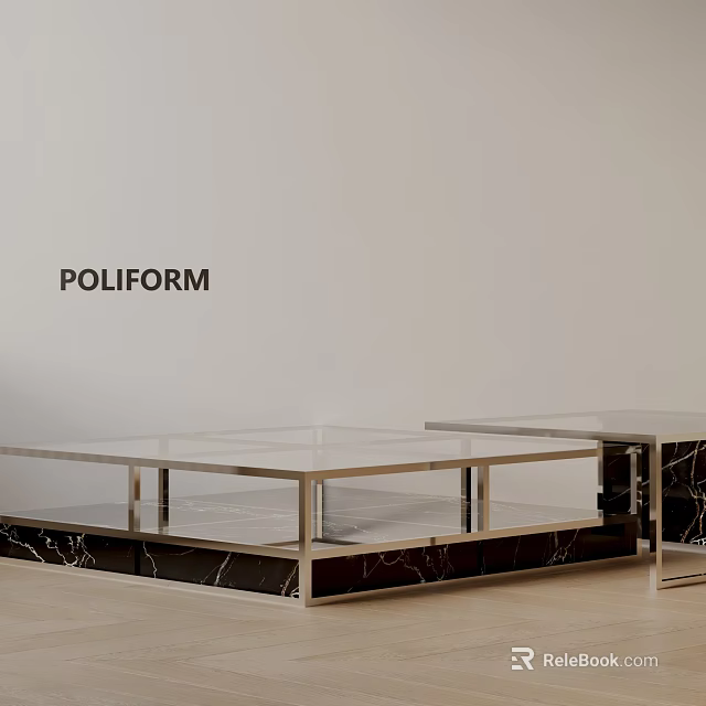 Poliform Modern Sofa And Coffee Table Set With Glass Top And Marble Base 3d model