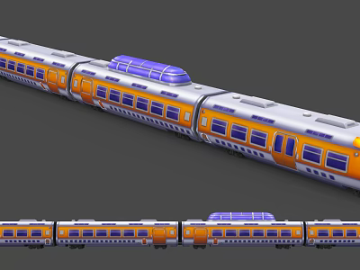 Sleek Modern Train With Multiple Orange White Carriages And Blue Roof Design 3d model