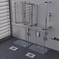 Modern Shower Head Setup in Bathroom with Transparent Glass Partition and Minotti Storage Shelf