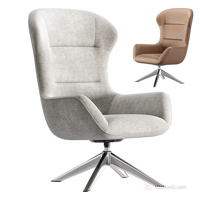 Modern Upholstered Armchairs With Metal Swivel Bases In Light Gray And Brown 3d model 