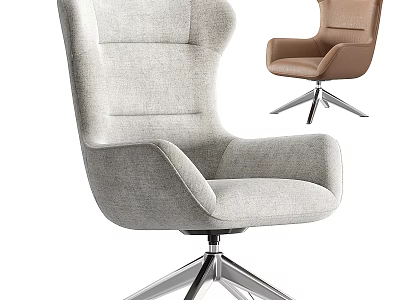 Modern Upholstered Armchairs With Metal Swivel Bases In Light Gray And Brown 3d model