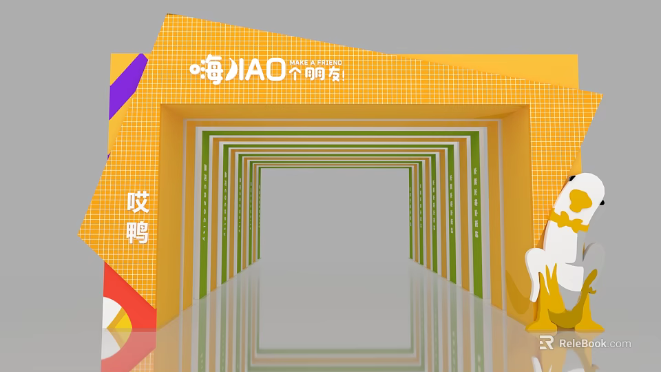 Vibrant Orange Yellow Green Striped Tunnel Entrance For Hai JIAO Friends 3d model 