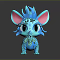 Cute Blue Small Animal Game Character With Large Pink Ears Big Eyes Green Chest Decoration