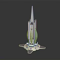 Futuristic Architecture With Sleek Spire Metallic Helical Design And Transparent Base