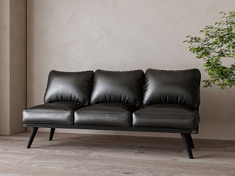 Three-seat leather sofa 3d model