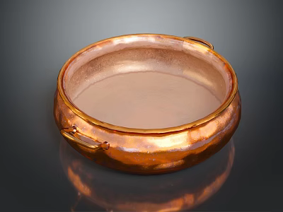 Hand-Carved Copper Sculpture Circular Vessel With Dual Handles Glossy Surface And Artistic Design 3d model