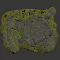 Ancient Circular Stone Ruins Structure Surrounded By Mossy Stones And Green Grass