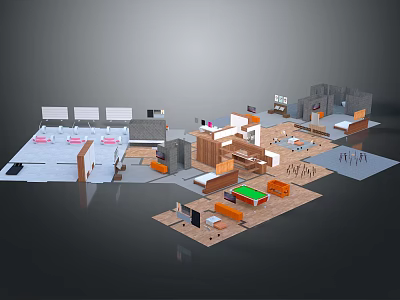 Cartoon Scene With Multiple Room Layouts Vibrant Furniture And Playful Building Structures 3d model