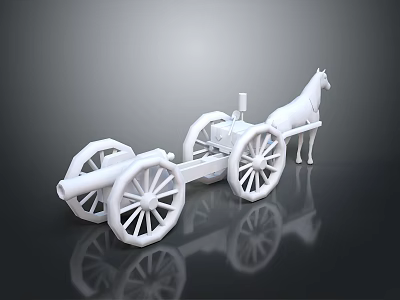White Classic Horse Drawn Carriage Model Featuring Large Wheels And Standing Horse 3d model