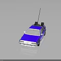 Classic Blue Two Door Car With Roof Mounted Antenna And Retro Styled Equipment