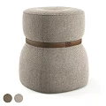 Beige Fabric Ottoman With Leather Decorative Belt And Comfortable Cushioned Design
