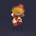 Wheat Bouquet With Red And Beige Wrapping Paper Red Tag On Black Tripod Stand