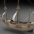 Vintage Style Wooden Sailing Ship With White Sails And Masts