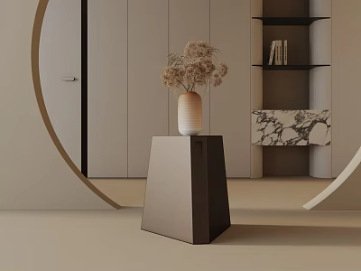 Modern Minimalist Side Table With Ceramic Vase And Dried Flowers In Interior Space 3d model