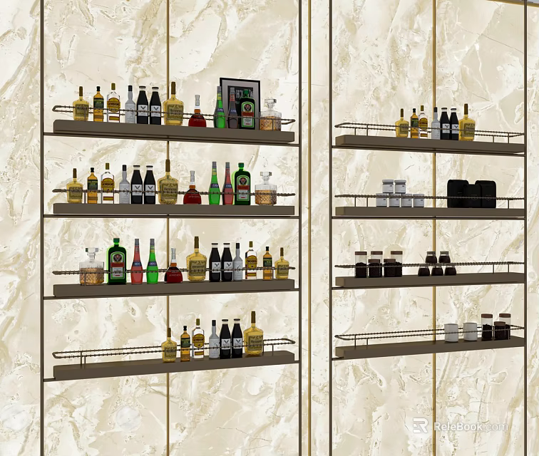 Elegant Modern Wine Cabinet With Multiple Shelves And Neatly Arranged Liquor Bottles 3d model 