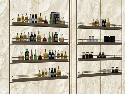 Elegant Modern Wine Cabinet With Multiple Shelves And Neatly Arranged Liquor Bottles 3d model