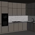 Modern Kitchen Interior Showcasing Kitchen Appliances Oven Cooktop Sleek Cabinets And Patterned Countertop 3d model