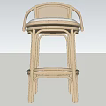 Single Rattan Bar Stool With Light Colored Cushion In Minimalist Neutral Setting 3d model