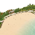 Waterfront Landscape Design With Sandy Beach Green Trees Pavilion And Walking Pathways 3d model