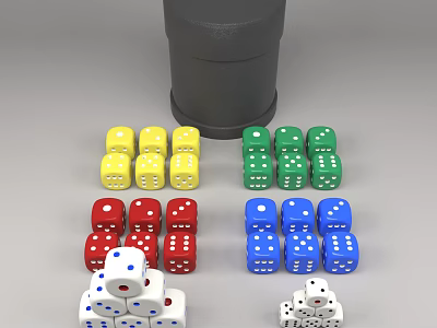 Various Colored Dice for Board Game Entertainment Arranged with Black Container 3d model