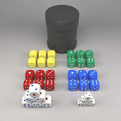 Various Colored Dice for Board Game Entertainment Arranged with Black Container 3d model