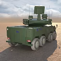 Green 8 Wheeled Military Tactical Vehicle With Weapon System And Radar In Desert Terrain
