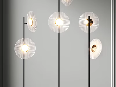 Elegant Modern Floor Lamps With Circular Transparent Glass Shades Black Poles And Metallic Accents 3d model