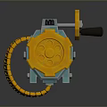 Blue and Yellow Mechanical Weapon With Futuristic Sci-Fi Wheel Handle And Pipes