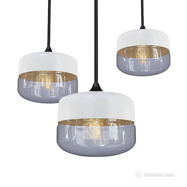 Contemporary Glass Pendant Lights In White Gray With Transparent Shades And Visible Bulbs 3d model 