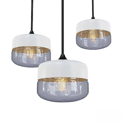 Contemporary Glass Pendant Lights In White Gray With Transparent Shades And Visible Bulbs 3d model