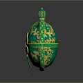 Ancient Spherical Weapon With Green Gold Finish Intricate Patterns And Leaf Decorations 3d model