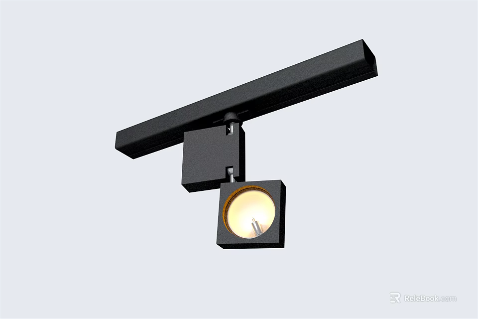 Black Square Downlight Spotlight With Track Mounted Design And Warm Illumination 3d model 