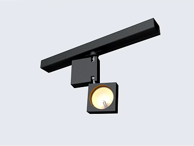 Black Square Downlight Spotlight With Track Mounted Design And Warm Illumination 3d model