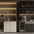 Modern Wine Cabinet Design With Dual Tone Finish Wine Racks Glasses And Coffee Machine