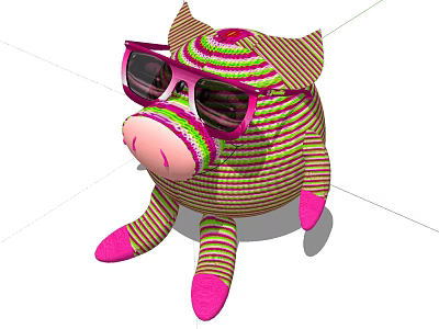 Cute Striped Pig Shaped Stuffed Toy With Pink Sunglasses And Pink Nose Feet 3d model