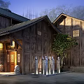 Traditional Wooden Boutique Guesthouse Courtyard With Pool Lanterns And Outdoor Seating