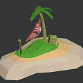 Relaxing Furniture Hammock On Tropical Island With Palm Tree Grass And Wooden Crate