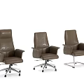 Three Brown Leather Office Chairs With Different Base Designs And Armrests 3d model