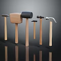 Assorted Hardware Hammers with Wooden Handles and Various Head Styles for DIY 3d model