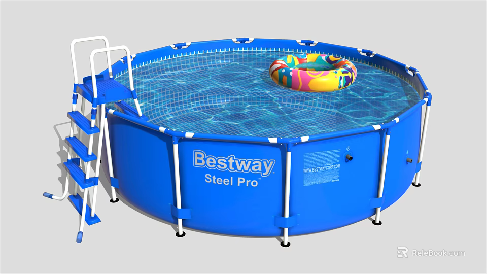 Bestway Steel Pro Blue Round Swimming Pool With Ladder And Inflatable Ring 3d model 