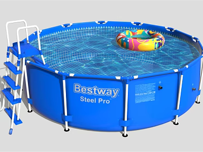 Bestway Steel Pro Blue Round Swimming Pool With Ladder And Inflatable Ring 3d model