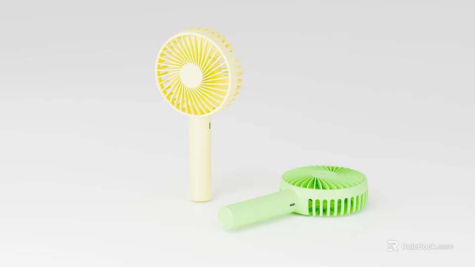 Portable Yellow And Green Handheld Fans With Modern Design And Compact Size 3d model 