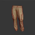 Khaki Cargo Pants With Multiple Pockets Straight Leg Casual Cotton Design 3d model