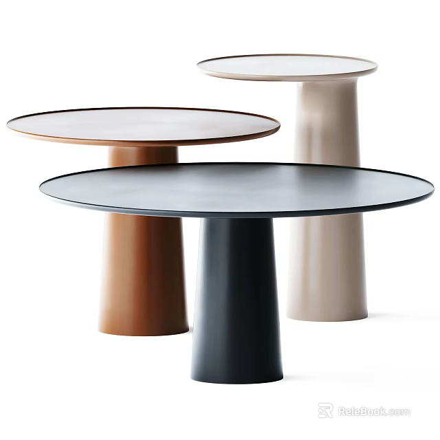 Modern Side Tables With Round Tabletop And Cylindrical Base In Brown Black Beige 3d model