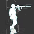 Sci Fi Game Movie Character In Black And Orange Mechanical Armor Holding Long Rifle