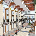 Shopping Mall Atrium With Glass Skylight Columns Staircase Shop Fronts And Shoppers Walking