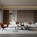 Modern Living Room Interior With White Sofa Brown Chair And Marble Decor